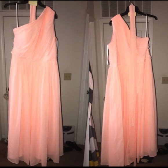 Plus size Peach bridesmaid one shoulder dress - Picture 1 of 4